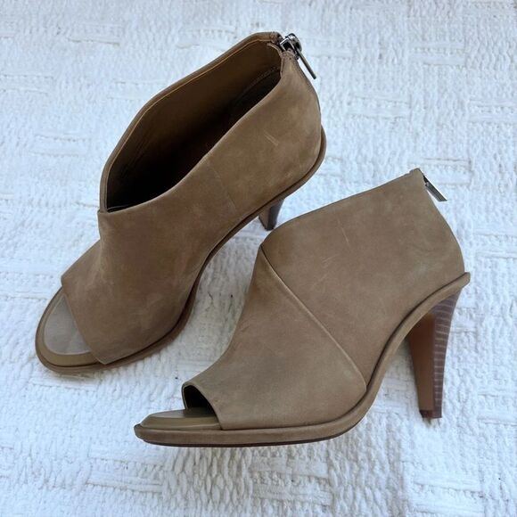 Vince Camuto Shoes - Vince Camuto Taupe Suede Peep Toe Heeled Ankle Booties Fall Winter